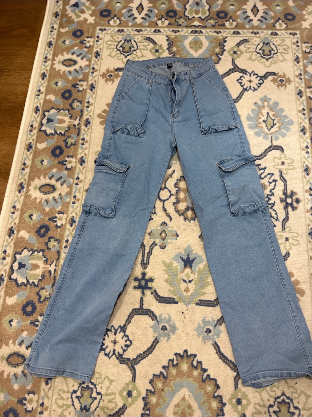 SHEIN Light Blue Straight Leg Cargo Jeans